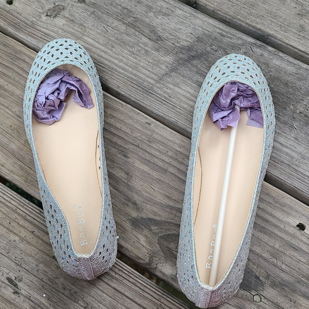 Glitter silver flats
